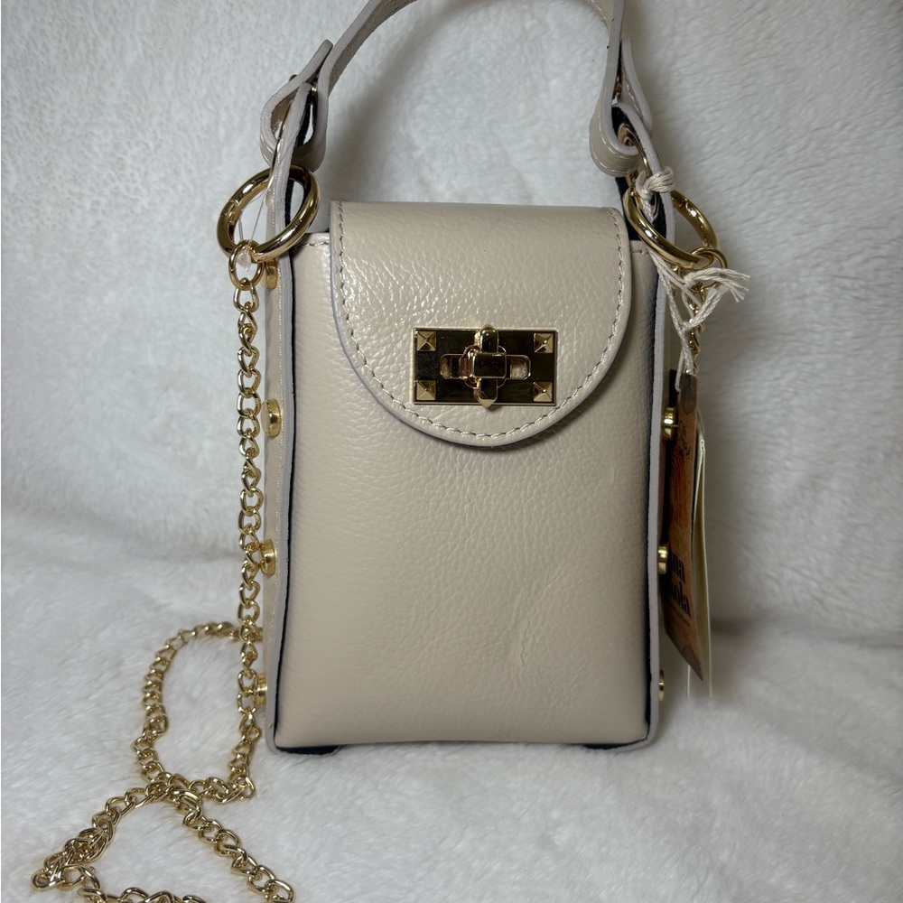 Anna Paola Italia Leathr Crossbody Cellphone Bag Gold Chain Convertible NWT